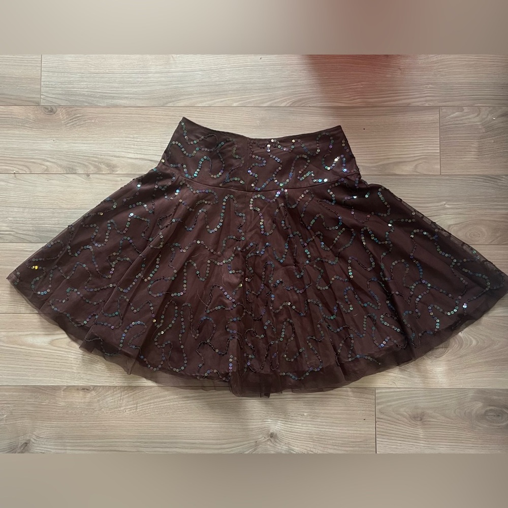 CLOSING SALE 
Anthropologie Basil and Maude Brown Sequin Vintage Y2K Skirt
